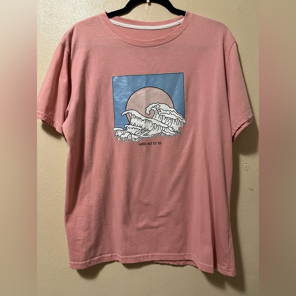 Pink Graphic T-Shirt with Wave Design